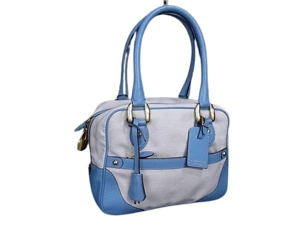 ハンドバッグ MINI MIA - アイボリー ライトブルー キャンバス×レザー レディース ゴールド金具【本物保証】