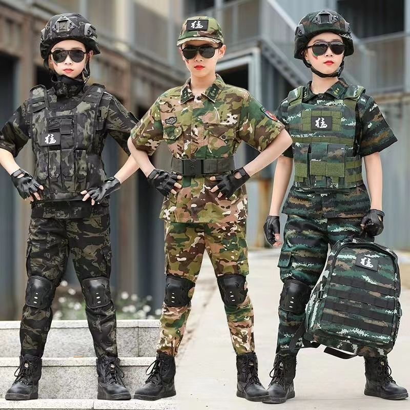 子供用 迷彩服 スーツ 男の子 女の子 フルセット 狼戦士 小学生 春秋軍事訓練 野外開発訓練 r n1001- 黒シャドーボタン風長袖5枚組 r n1002- 黒シャドーボタン風長袖6点セット r