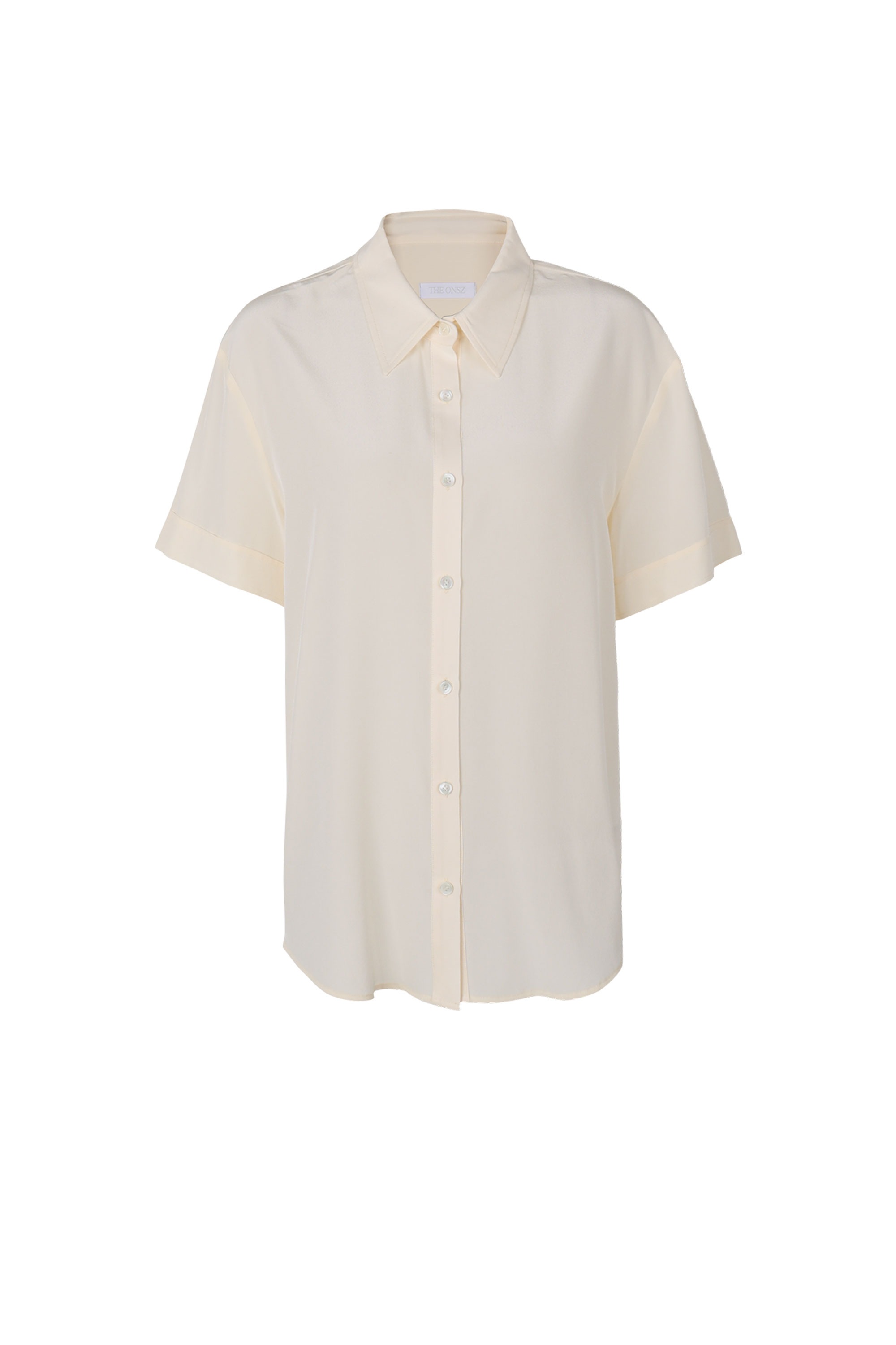 SILK SHORT SLEEVE SOLID BLOUSE [IVORY]