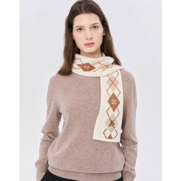 [24FW] [定番商品] [カシミヤ100%] アイボリーパターン カシミアマフラー WBMU4F863IV