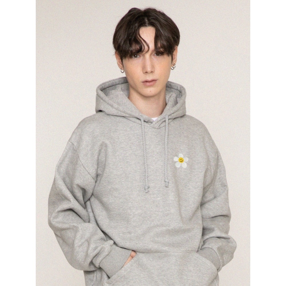 GRAVERフラワードット刺繍フードティーグレー