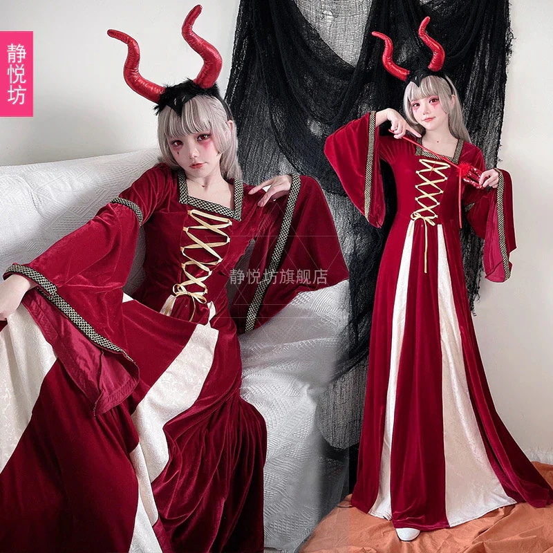 ハロウィン衣装 パレス ロングドレス ヨーロッパ レトロ 中世衣装 女王 プリンセス 魔女 ゾンビ ステージ衣装