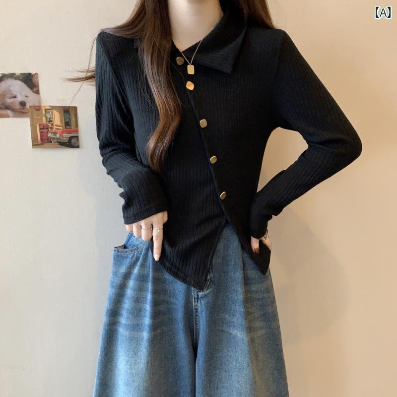 新し 冬 大きサイズ 婦人 服 ファット シック スリット ポロ 襟 スタイリッシュ 美し小 セーター トップ