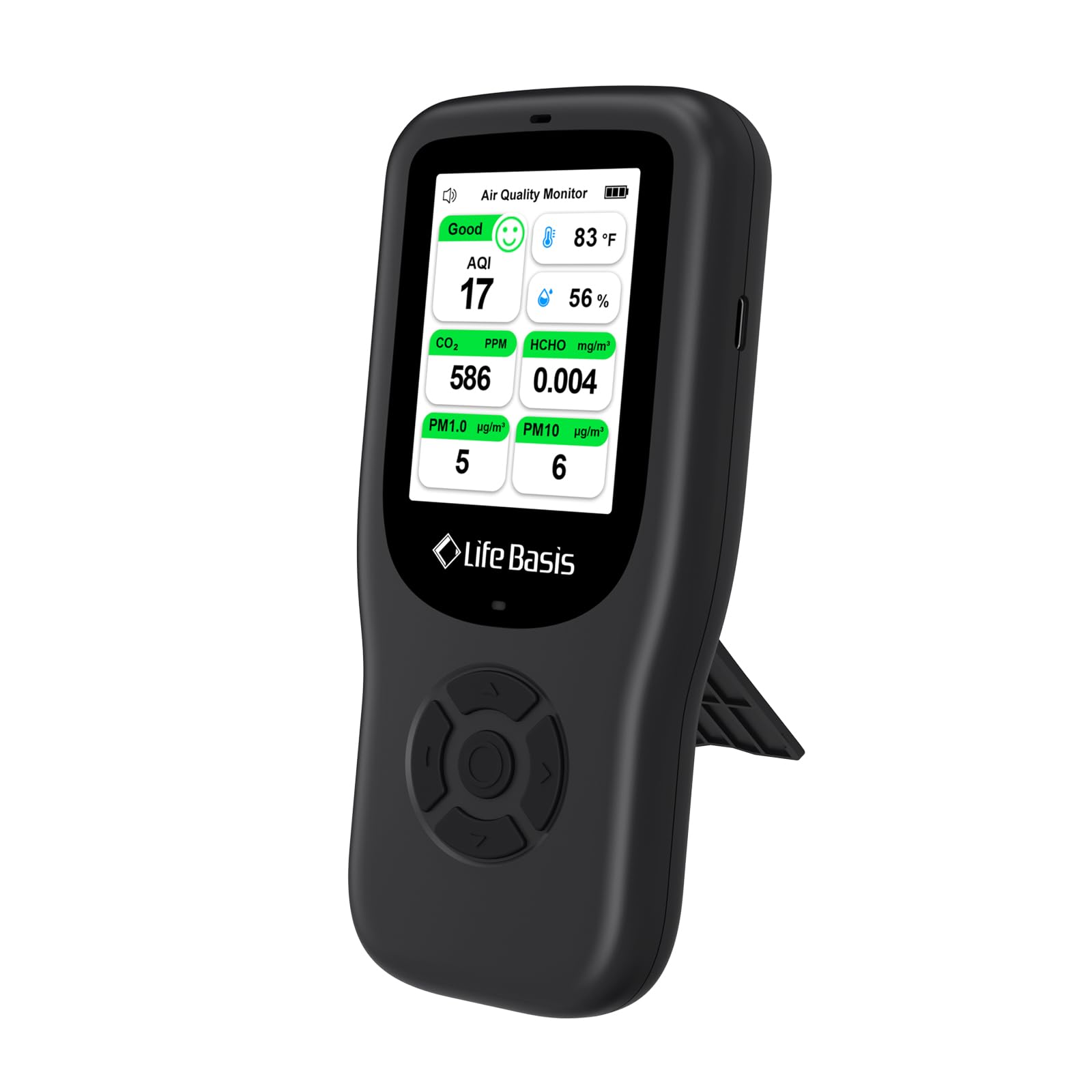 LifeBasis二酸化炭素濃度計 温湿度計 ホルムアルデヒド濃度計 PM2.5測定器 10in1マルチ空気状況測定器 アラート機能通知付き CO2センサー PM10測定器 PM1.0測定器 粒子状汚