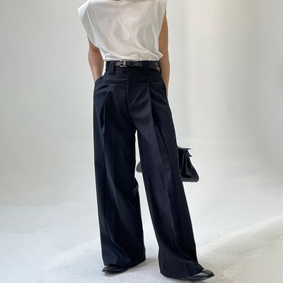 オーバーサイズ スラックス ハイウエスト ワイドパンツ 無地 M16