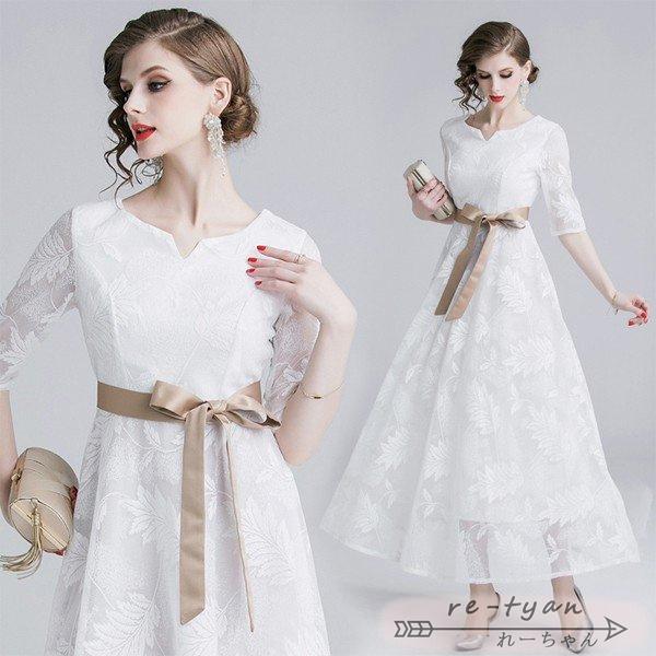 パーティードレス　お呼ばれドレス 結婚式ドレス ワンピースドレス 体型カバー Aライン　　大きいサイズ 透け感　二次会ドレス 披露宴 入学式/七五三/発表会