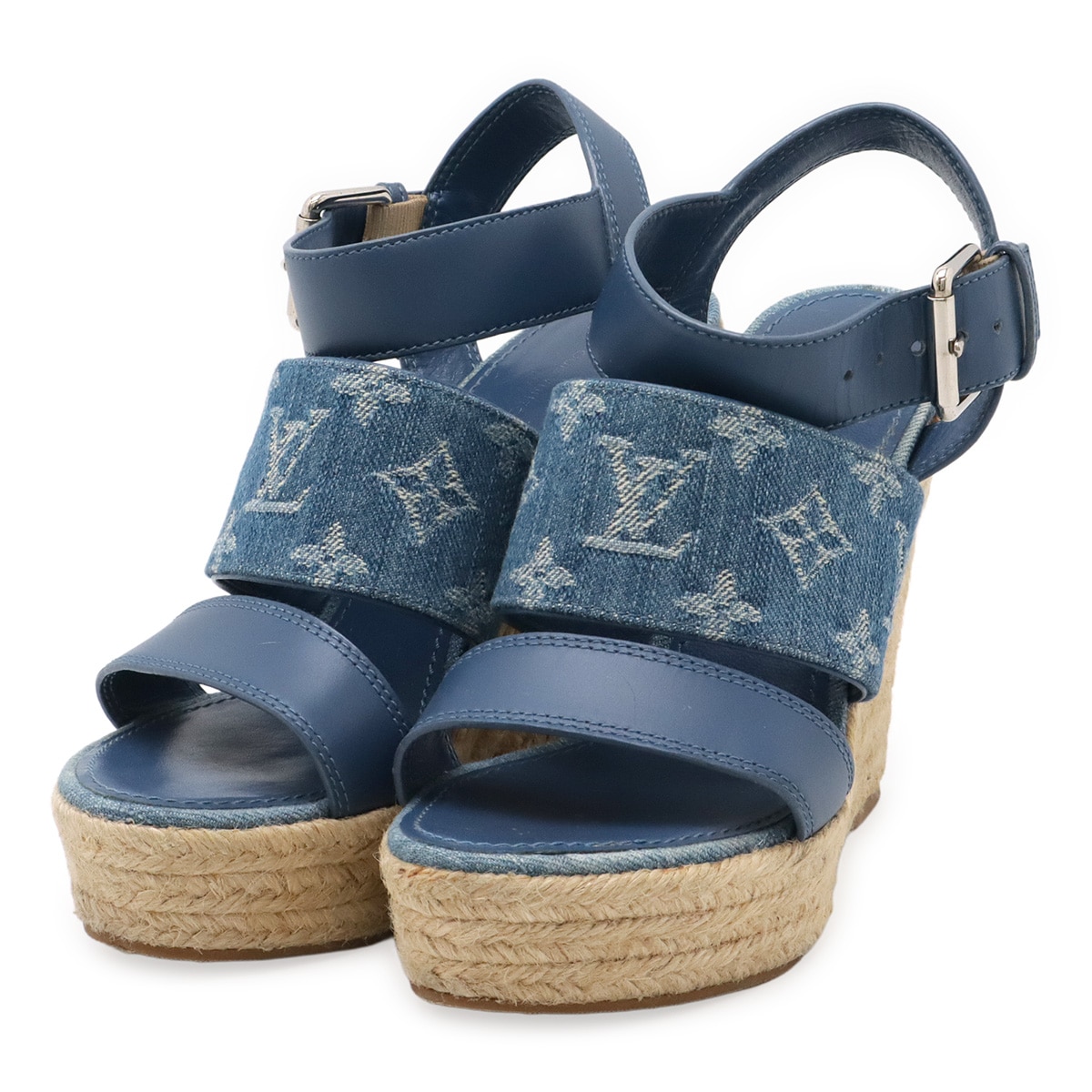 モノグラムデニム スターボードライン ウェッジソール ストラップサンダル ブルー 青 #36 日本サイズ約23c
