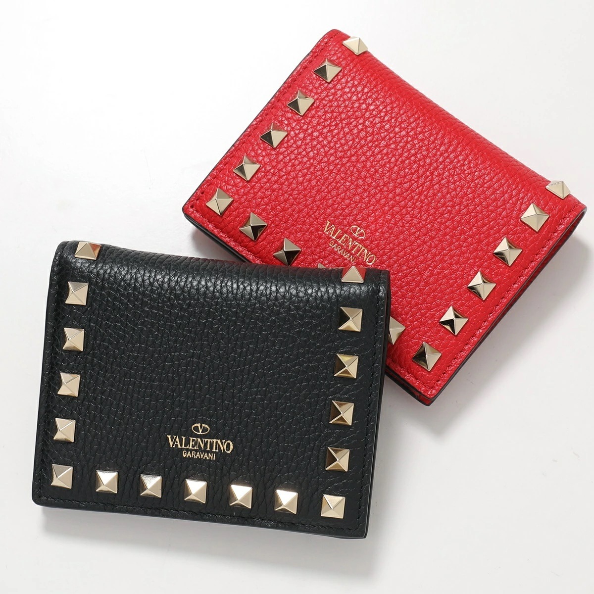 VALENTINO ヴァレンティノ 二つ折り財布 P0R39BOL TW2P0R39VSH レディース ロックスタッズ装飾 コンパクト ウォレット レザー ミニ財布 カラー6色