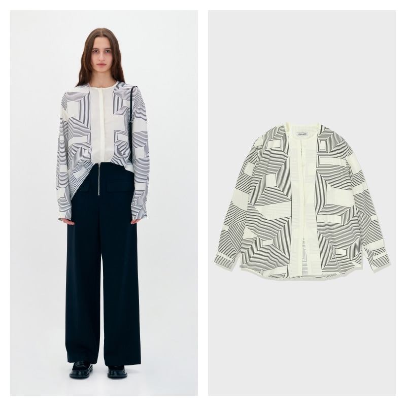 【LOW CLASSIC】 WRAP PRINT SHIRT : IVORY