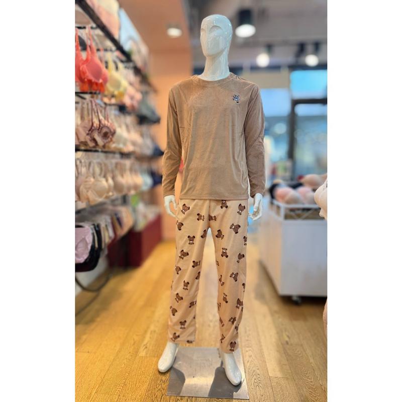 [坡州店] ミンク極細糸クマのプリント 男女共用ホームウェアセット EZ6301