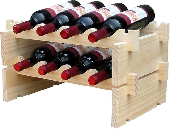木製 ワインラック 積み重ね式 ホルダー シャンパン ボトル ウッド 収納 ケース スタンド インテリア ディスプレイ W1-T(ウッド調, 8本用収納・2段)