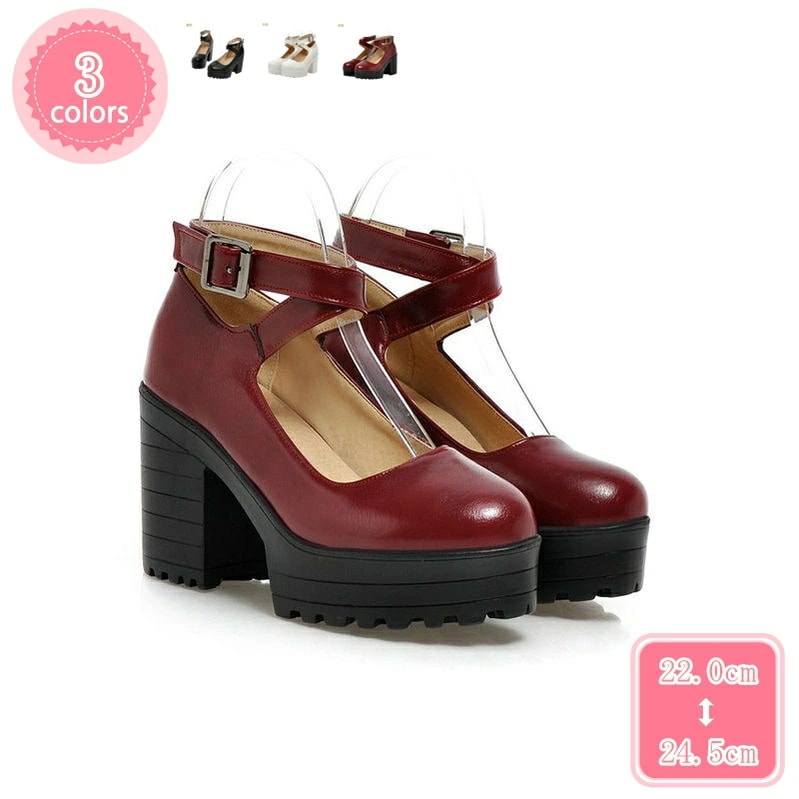 1000円OFFクーポン パンプス アンクルストラップ ラウンドトゥ レディース ハイヒール 厚底靴 太ヒール パーティ 結婚式 2次会 美脚パンプス 痛くない 走れるパンプス 美脚 歩きやすい ロリ