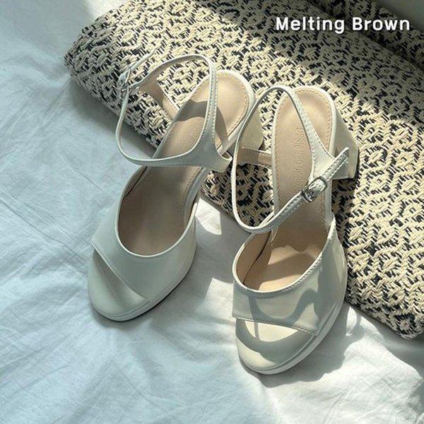 女性オープントゥスリングバックヒールチャンキーヒールシューズ K42