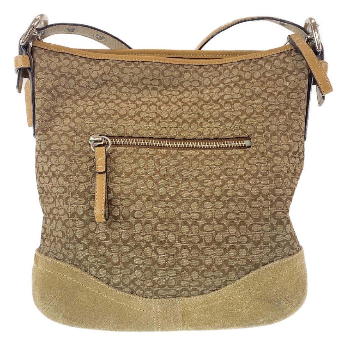 美品 シグネチャー ブラウン ベージュ レザー F10943 ショルダーバッグ 斜め掛け ポシェット レディース 400328