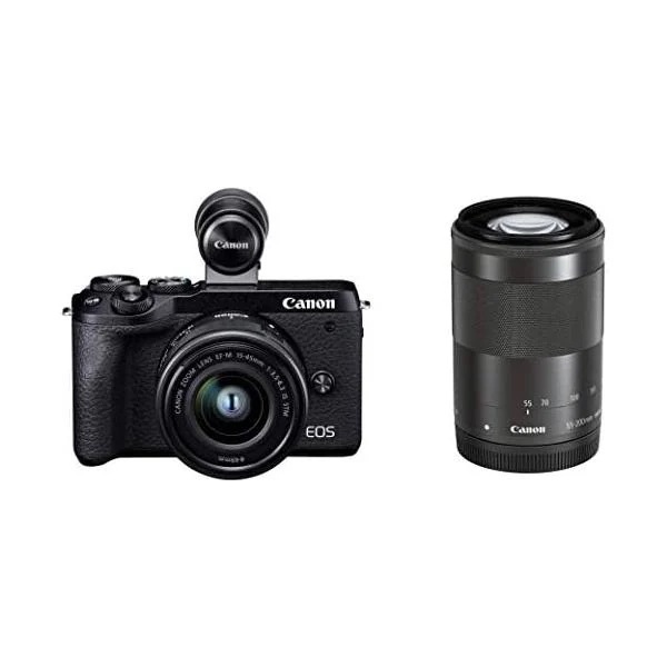 【中古】Canon ミラーレス一眼カメラ EOS M6 Mark II ダブルズームEVFキット ブラック EOSM6MK2BK-WZEVFK