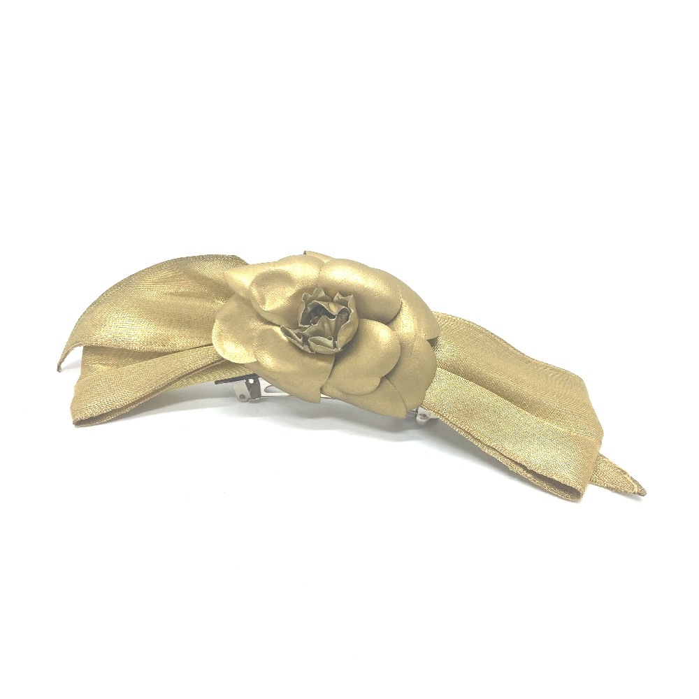 バレッタ リボン カメリア ヘアアクセサリー 髪留め ヘアクリップ キャンバス ゴールド