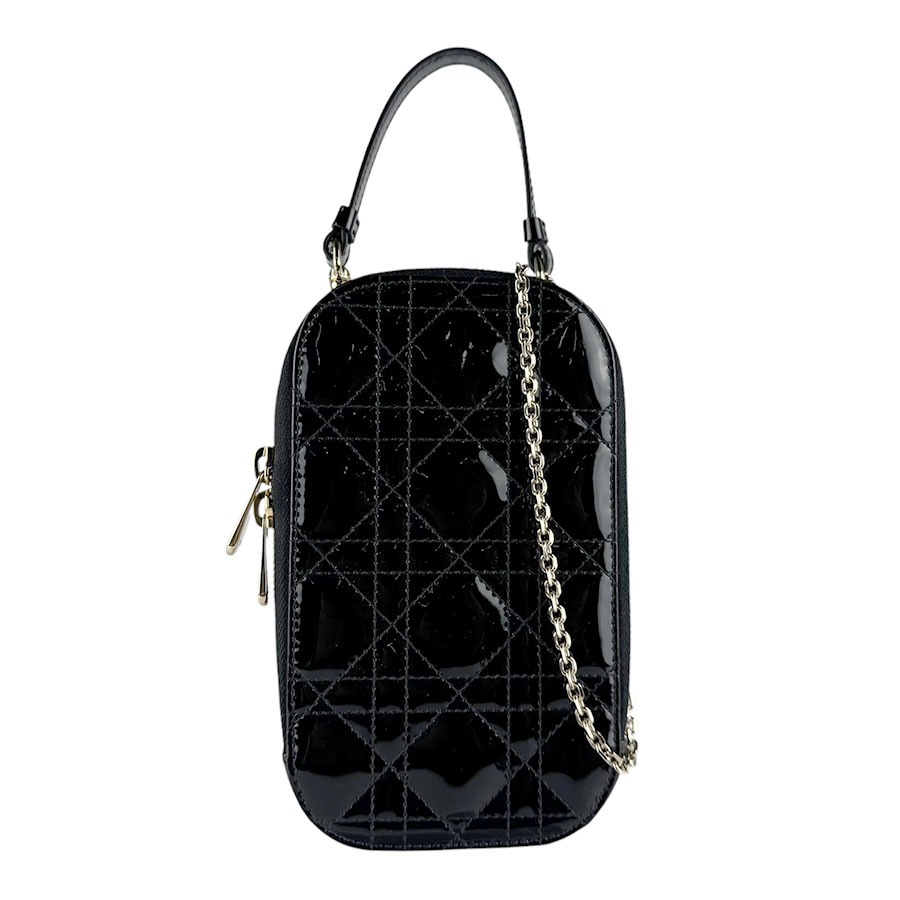 クリスチャンディオール Christian Dior フォンポーチ フォンケース レディディオール パテントレザー ブラック ゴールド レディース z9801