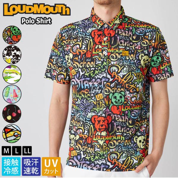 ゴルフウェア ポロシャツ 半袖 メンズ 春夏 スポーツブランド 接触冷感 吸汗速乾 ドライ UVカット 紫外線対策 総柄 ワンポイント ロゴ トップス