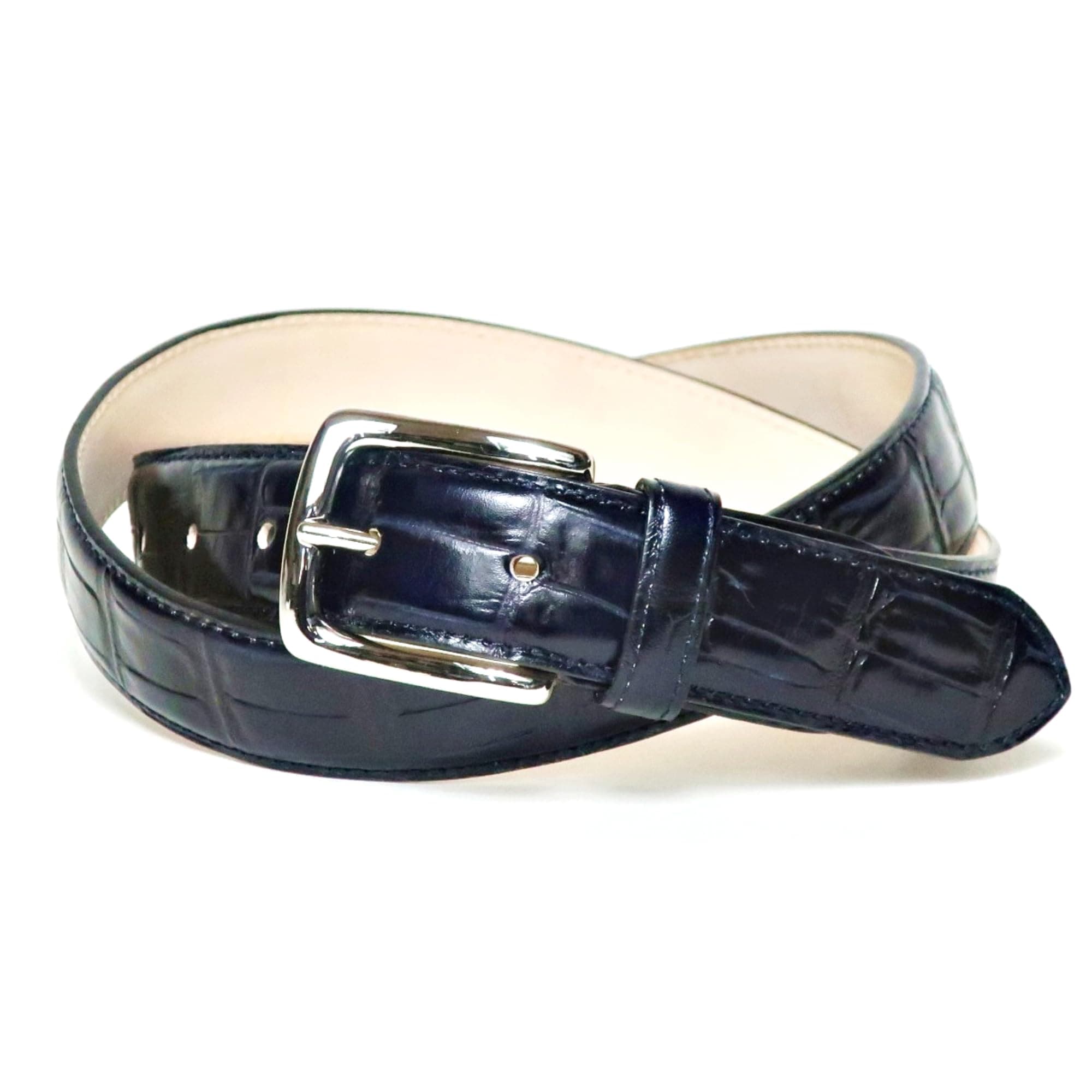 [COXSWAIN] コックスウェイン ベルト メンズ 本革 ネイビー 濃紺 クロコ型押し 30mm幅 日本製 CW20210-29