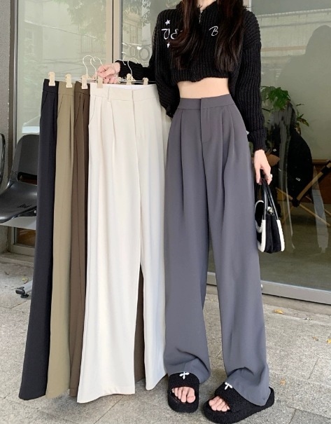 ボトムス パンツ ズボン ワイドパンツ ロング ロング丈 ストレート スマート ファスナー ハイウエスト 薄手 かわいい 大人可愛い きれいめ シンプル カジュアル おしゃれ お洒落 かっこいい