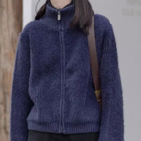レディース トップス ジャケット ニット カーディガン 長袖 ハイネック Iライン フェミニン ファスナー 前開き ニット かわいい 大人可愛い きれいめ シンプル カジュアル 上品 おしゃれ