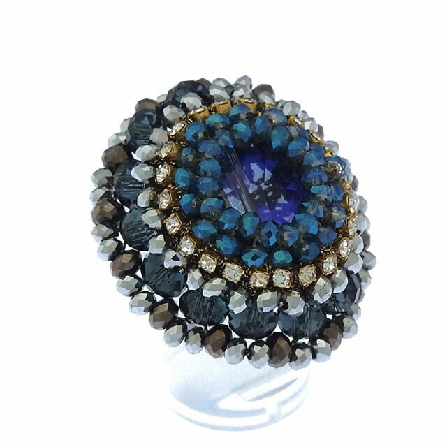 指輪 リング アクセサリー ジュエル＆ストーン 12号フリー パープル ブルー シルバー系 中古