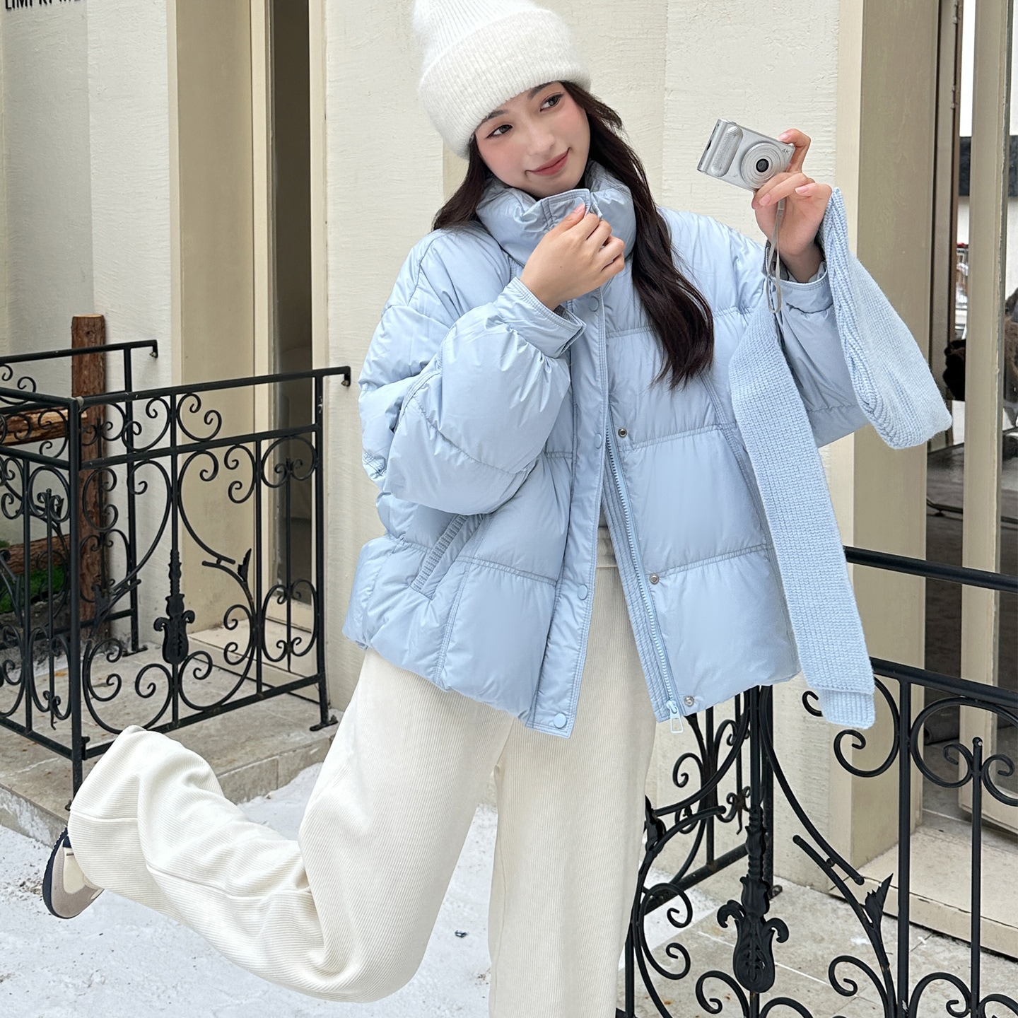 Pinghu 秋冬新作 韓国風ダウンジャケット レディース ショート丈 ニット帽 万能 軽量 暖かい パファージャケット ルーズコート