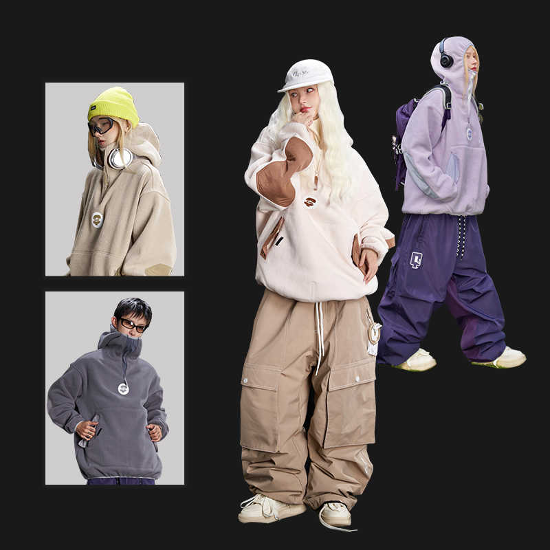 スノーボードウェア 2024 2025 単品 レディース メンズ トップス パーカー スウェット グレー ベージュ パープル スノボー スキーウェア スノボウェア 韓国風 防水防寒防雪保温防風