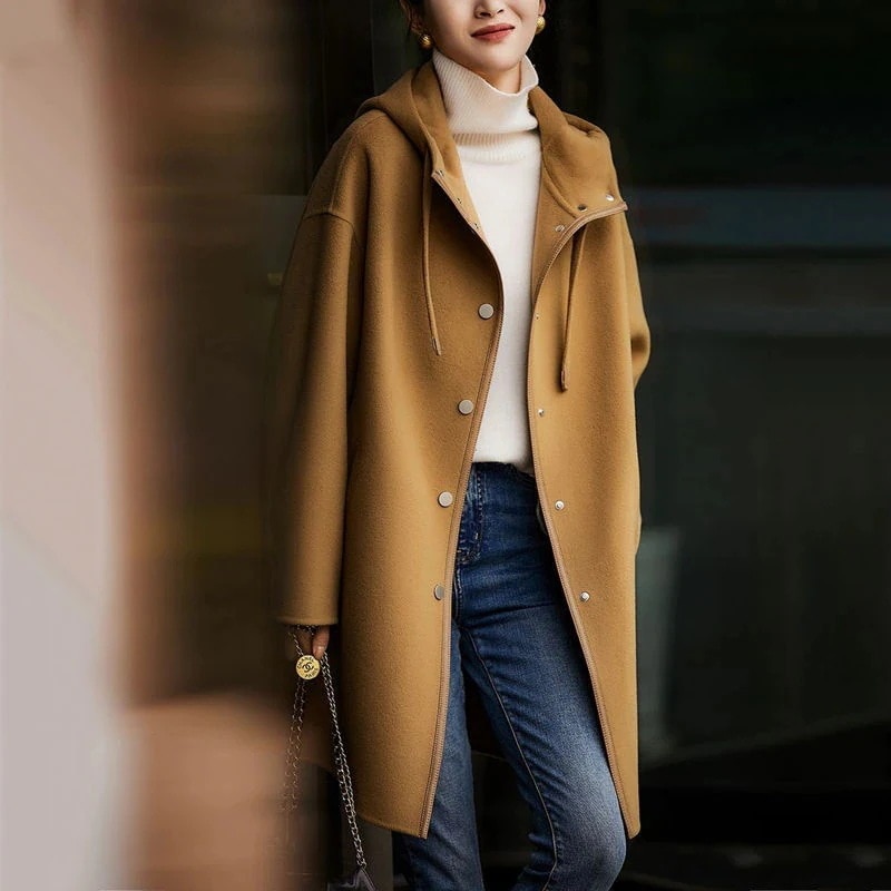 26大人気25の新ファッション韓国版痩せ見えカジュアル ロングスリーブウールのパッチワークコートレディーストレンチコート・ブレザーネックコート・ウールコート