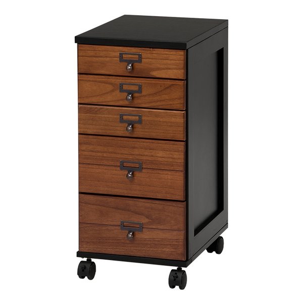 5段チェスト ブラック/ブラウン・幅28×奥行37×高さ60cm キャスター付き MCH-6170BB