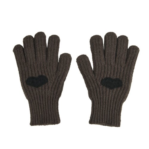 Heart Knit Gloves - [BROWN]