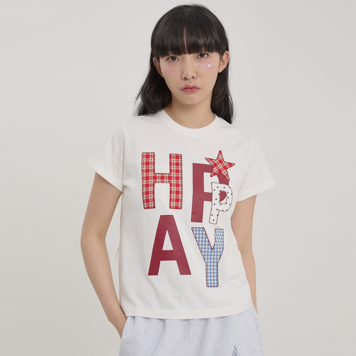 HAPPY Patchwork Half sleeve T-shirt WHITETシャツ・カットソー