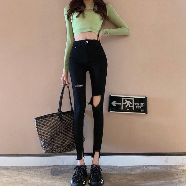 レディース パンツ ボトムス Gパン デニムパンツ スキニー アンクル丈 タイト スリム 細身 ストレート ファスナー ハイウエスト ダメージ デニム かわいい 大人可愛い シンプル カジュアル