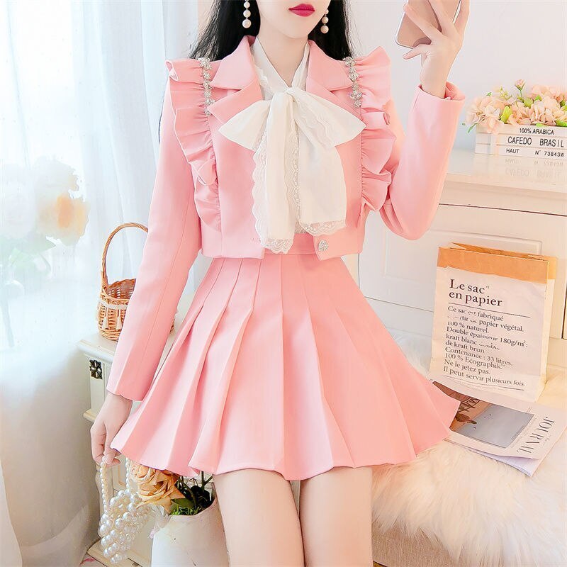 【送料無料】スモールスーツメス秋気質年齢減少スーツショートジャケットプリーツスカートスモールツーピースス