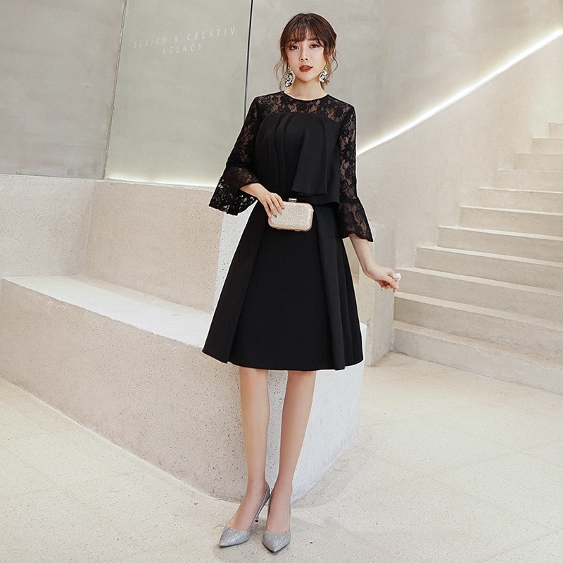 パーティードレス結婚式ワンピースドレス二次会フォーマル顔合わせ披露宴膝丈ひざ下七分袖袖付き食事お呼ばれ大人大きいサイズ20304050