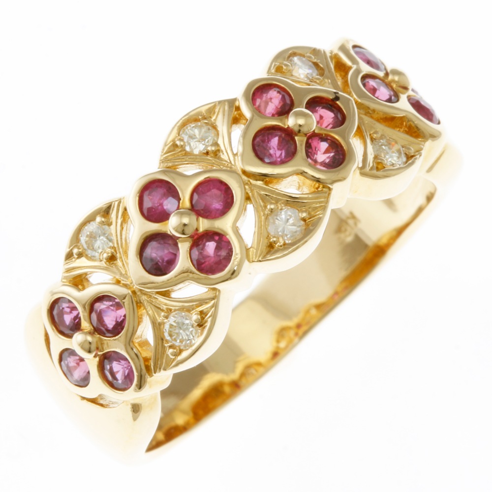 リング 指輪 15号 18金 K18イエローゴールド ルビー 中古 美品