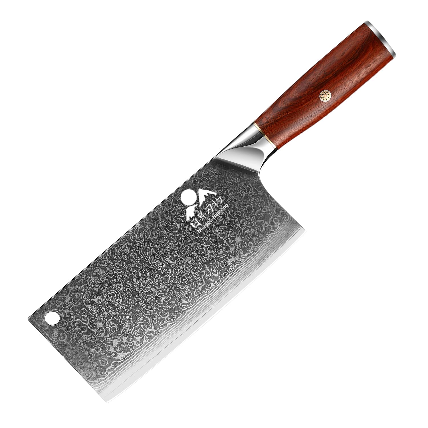 日昇刃物 中華包丁 【SKD-11鋼芯】 【ダマスカス包丁】 刃渡り181 67層ダマスカス中華包丁 Damascus 黄檀木柄 鏡面仕