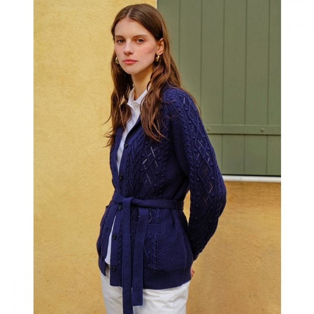 [25SS] Vネックケーブルコットンブレンドショールカラーカーディガンネイビー HSSW5B304N2