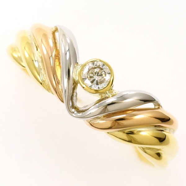 PT900 プラチナ K18YGPG リング 指輪 21号 ダイヤ 0.14 ジュエリー 中古