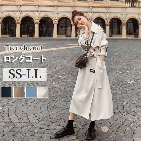 トレンチコート レディース アウター コート 小柄 小さいサイズ ロング丈 ロングコート カジュアル シンプル 無地 春 秋 軽量 フリーサイズ オーバーサイズ ビックシルエット スプリングコート ゆ