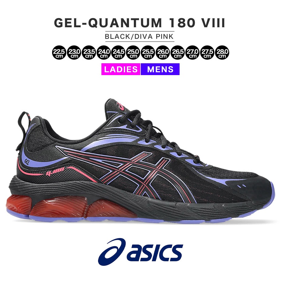 スニーカー メンズ レディース GEL-QUANTUM 180 VIII 1203A594.004 黒 ブランド 疲れない 軽量 ローカット ランニングシューズ 衝撃緩衝性 クッション性 おしゃれ
