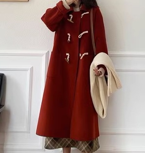 レディース アウター 上着 コート ダッフルコート 羽織 ウールロングコート 膝下 ロング 長袖 フレッピー 襟なし ストレート 前開き 無地 秋 冬 ハロウィン クリスマス バレンタイン ママ OL