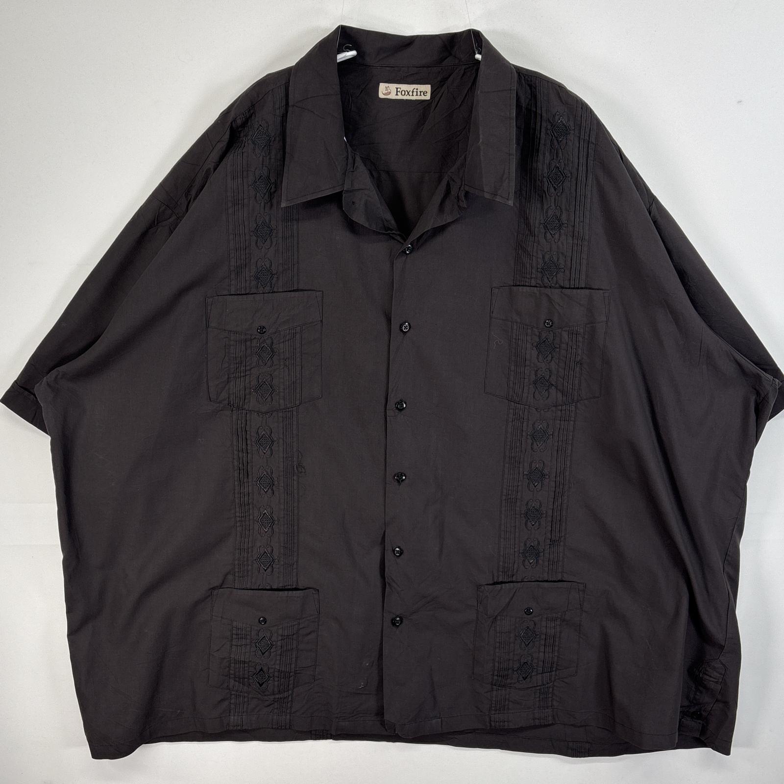 古着 Fox fire 半袖シャツ キューバ 刺繍デザイン 4ポケット ブラック 無地 メンズ