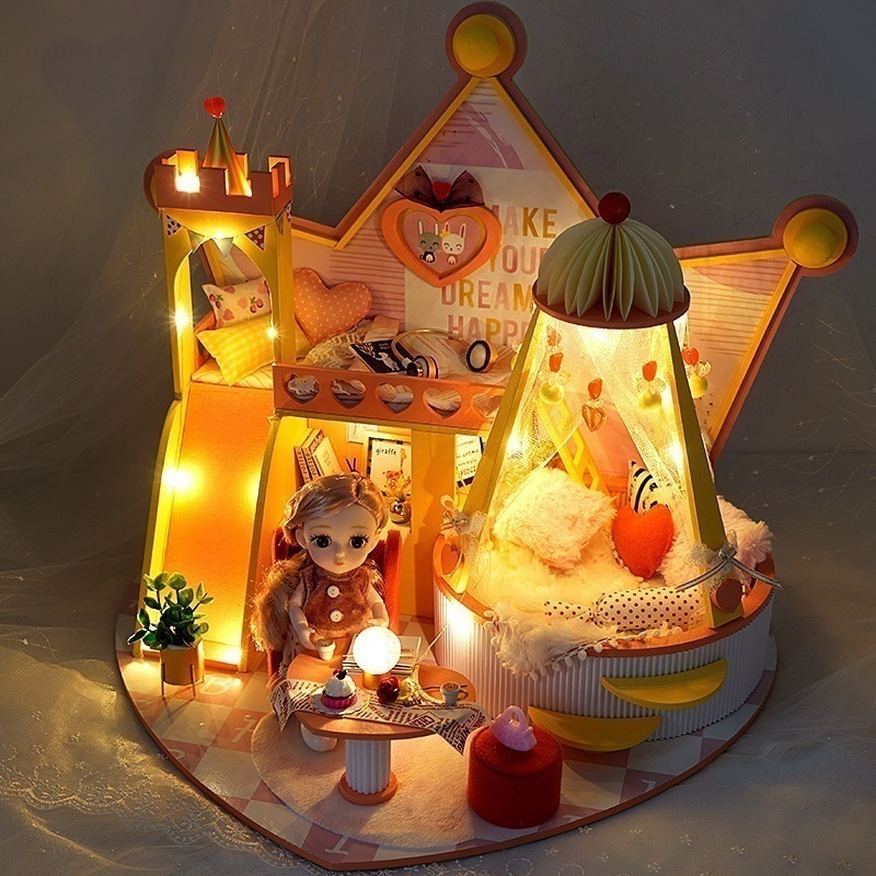キャビン手組み立てハウスモデル木のおもちゃ誕生日ギフト女の子ドールハウス