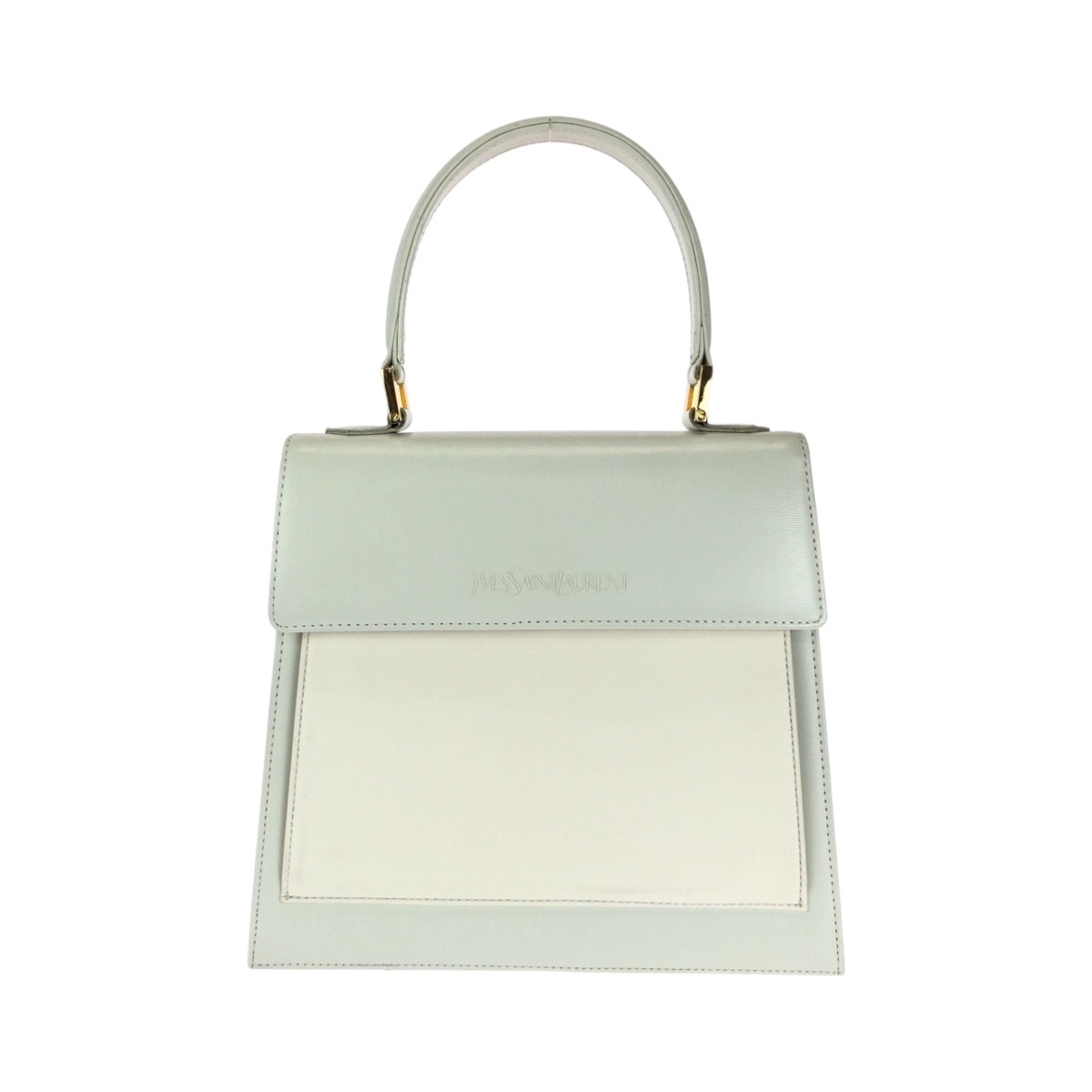 美品 ヴィンテージ YSL ホワイト アイボリー ゴールド金具 レザー ハンドバッグ レディース 411475