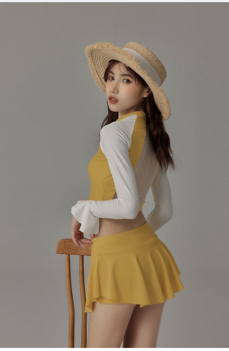 【2カラー】水着 ビキニ 夏 スポーティ 海水浴 長袖 細身 レディース 可愛い 女子 シンプル 高級感