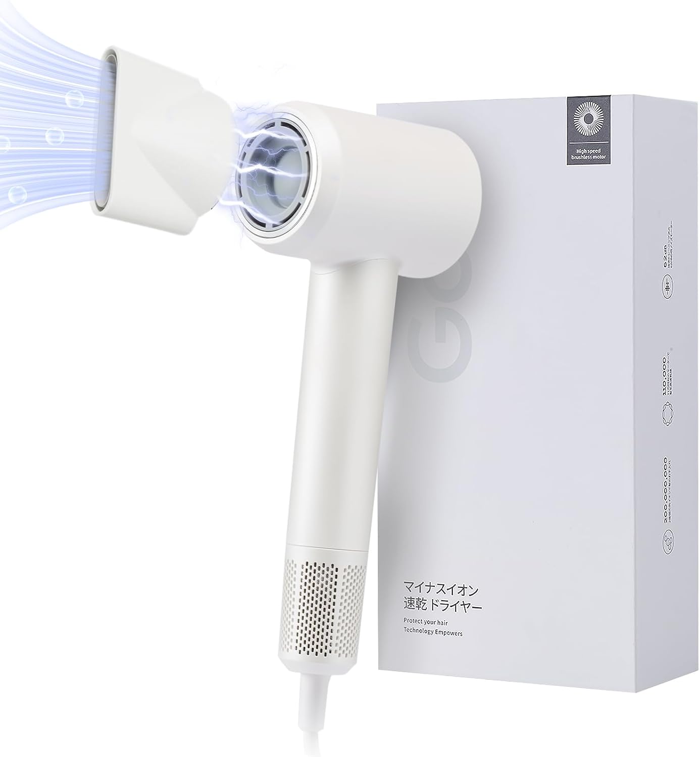 大風量 速乾 【新設計・2億高濃度マイナスイオン】 ヘアドライヤー 4段階温度調節可能 2段階風速 冷熱風切替 1400W 静電気抑制 髪ヘアケア 過熱防止機能 軽量 磁吸ノズル