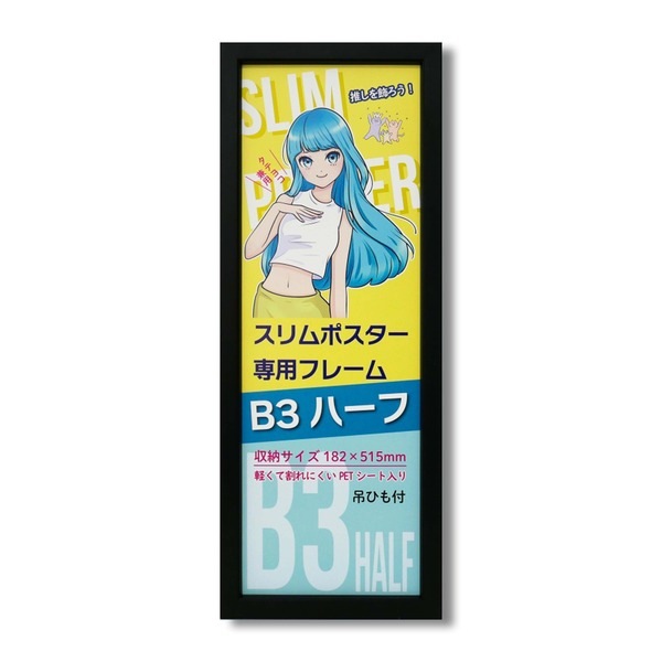 スリムポスター用額 カラーB3ハーフ額 収納寸法：182x515mm（B3サイズの縦半分） L092-C0901 ブラック