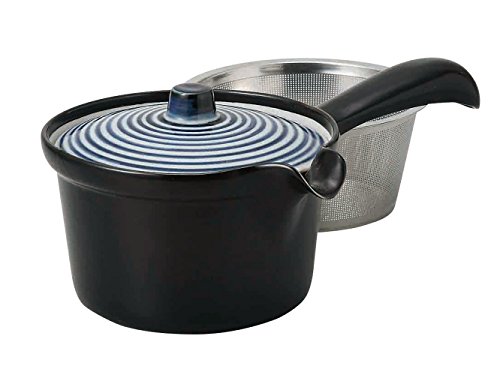 波佐見焼 平急須 藍駒柄 (スーパーステンレス茶こし付) 容量約275ml 日本製 73551