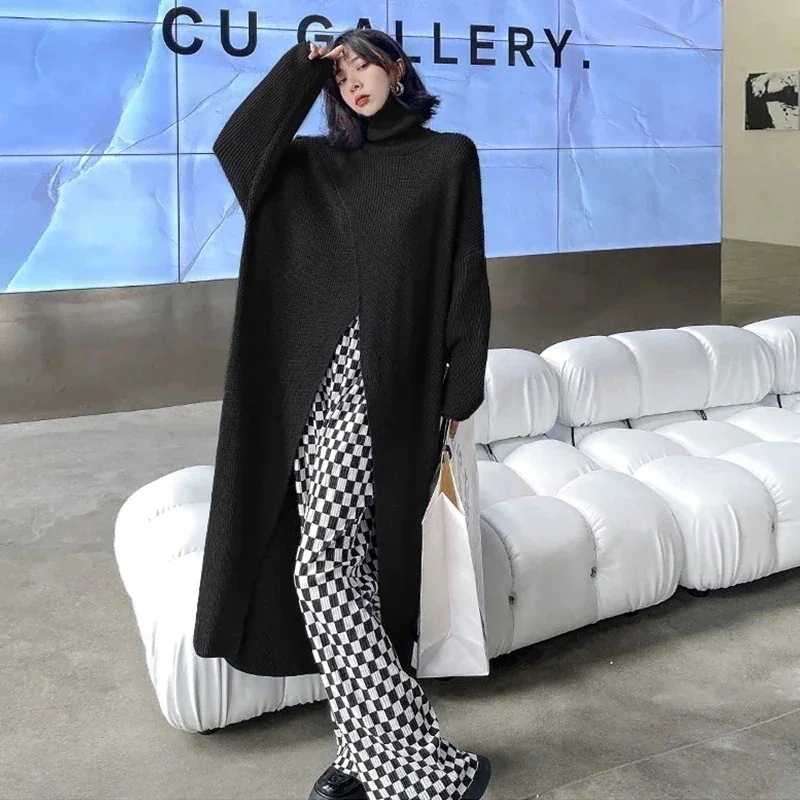 秋冬 新作 ウ ス おしゃれ ターック ロング丈 セータードネックニット ターック ベーニット 人気なリブニット3制限